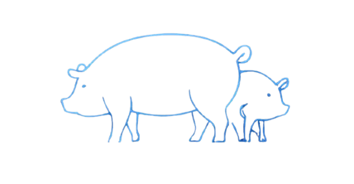 Ilustração de porcos em traço luminoso